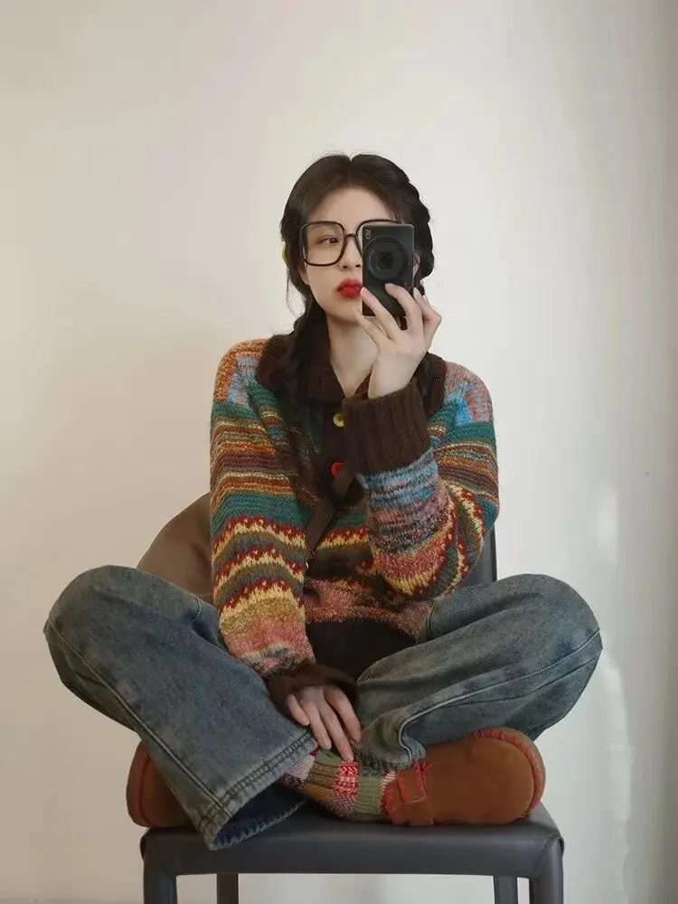 Korean Style Retro Colorful Striped Turtleneck Sweater Women's Autumn/winter Loose Slimming Lazy High-end Knitted Sweater Top
Korean Style Retro Colorful Striped Turtleneck Sweater Women's Autumn/winter Loose Slimming Lazy High-end Knitted Sweater Top
