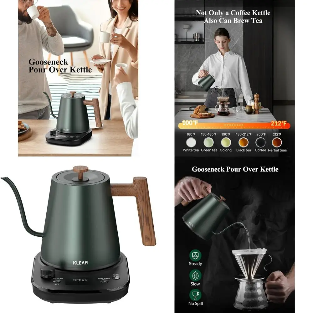 0.8L Temperature-Controlled Electric Kettle for Tea, Coffee, & Pour Over, 1200W Fast Heating with Auto Shut Off, Green
0.8L Temperature-Controlled Electric Kettle for Tea, Coffee, & Pour Over, 1200W Fast Heating with Auto Shut Off, Green