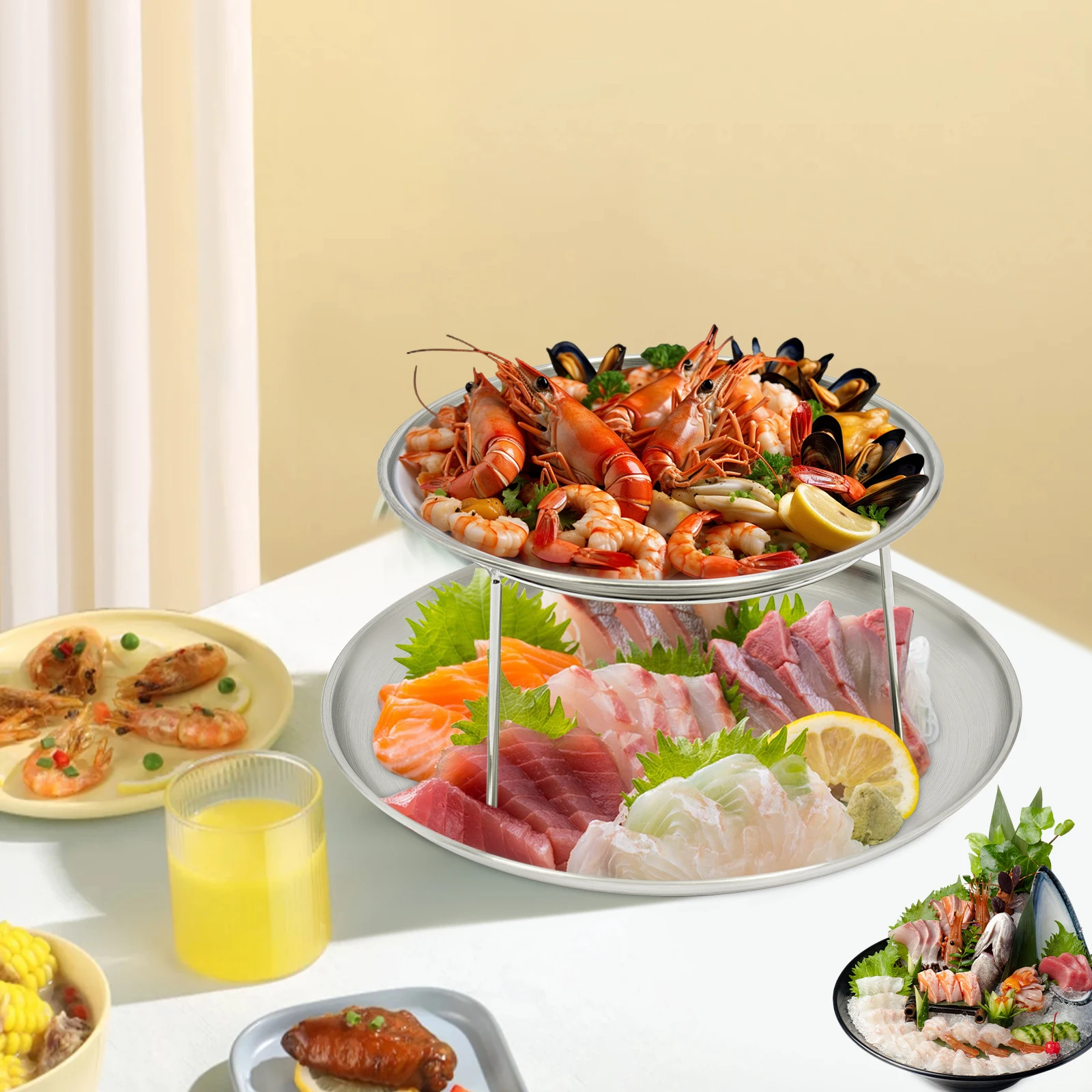 2 Tier Seafood Tray Rack, Silver Round Holder Snack Food Plates Stand Display For Restaurant Banquet Buffet Hotel Dessert Pastry
2 Tier Seafood Tray Rack, Silver Round Holder Snack Food Plates Stand Display For Restaurant Banquet Buffet Hotel Dessert Pastry