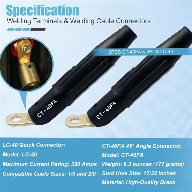 Сварочные клеммы HFIL-2PCS CT-40FA и 2 шт. разъемы сварочного кабеля LC-40, для сварочного аппарата, 1/0 и 2/0
Сварочные клеммы HFIL-2PCS CT-40FA и 2 шт. разъемы сварочного кабеля LC-40, для сварочного аппарата, 1/0 и 2/0
