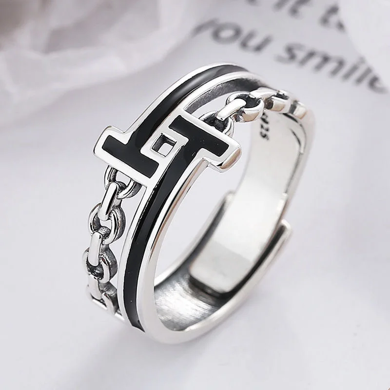 S925Sterling Silver Ornament Vintage Chain EpoxyTLetters Ring Cross-Border Fashion All-Matching Open Ring
S925Sterling Silver Ornament Vintage Chain EpoxyTLetters Ring Cross-Border Fashion All-Matching Open Ring