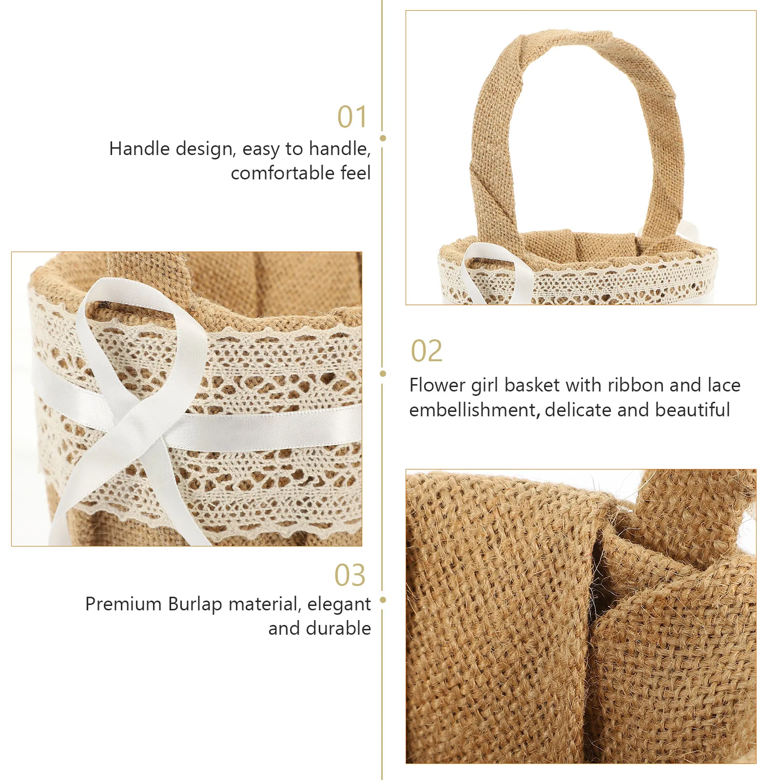 Flower Girl Baskets Burlap Wedding Basket Ribbon Lace Brown White 12.5cm Diameter 23cm Height for Wedding
Flower Girl Baskets Burlap Wedding Basket Ribbon Lace Brown White 12.5cm Diameter 23cm Height for Wedding