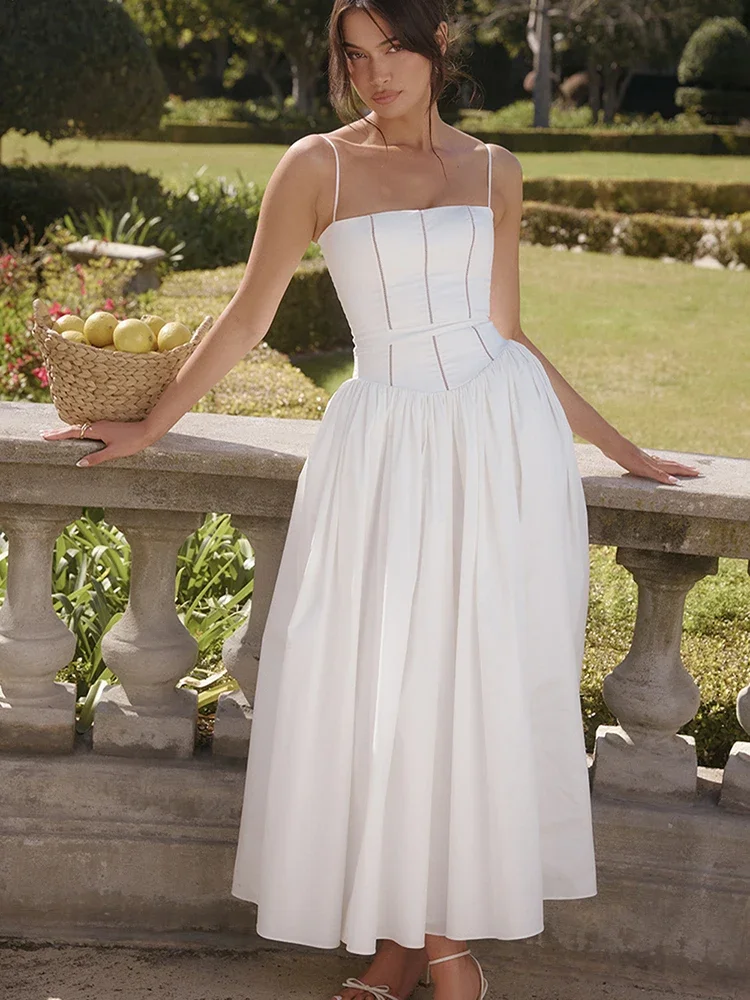 Elegant White Sundress Spaghetti Strap Backless Midi Dress For Women Fashion Sleeveless A-line Loose Long Dress New
Elegant White Sundress Spaghetti Strap Backless Midi Dress For Women Fashion Sleeveless A-line Loose Long Dress New