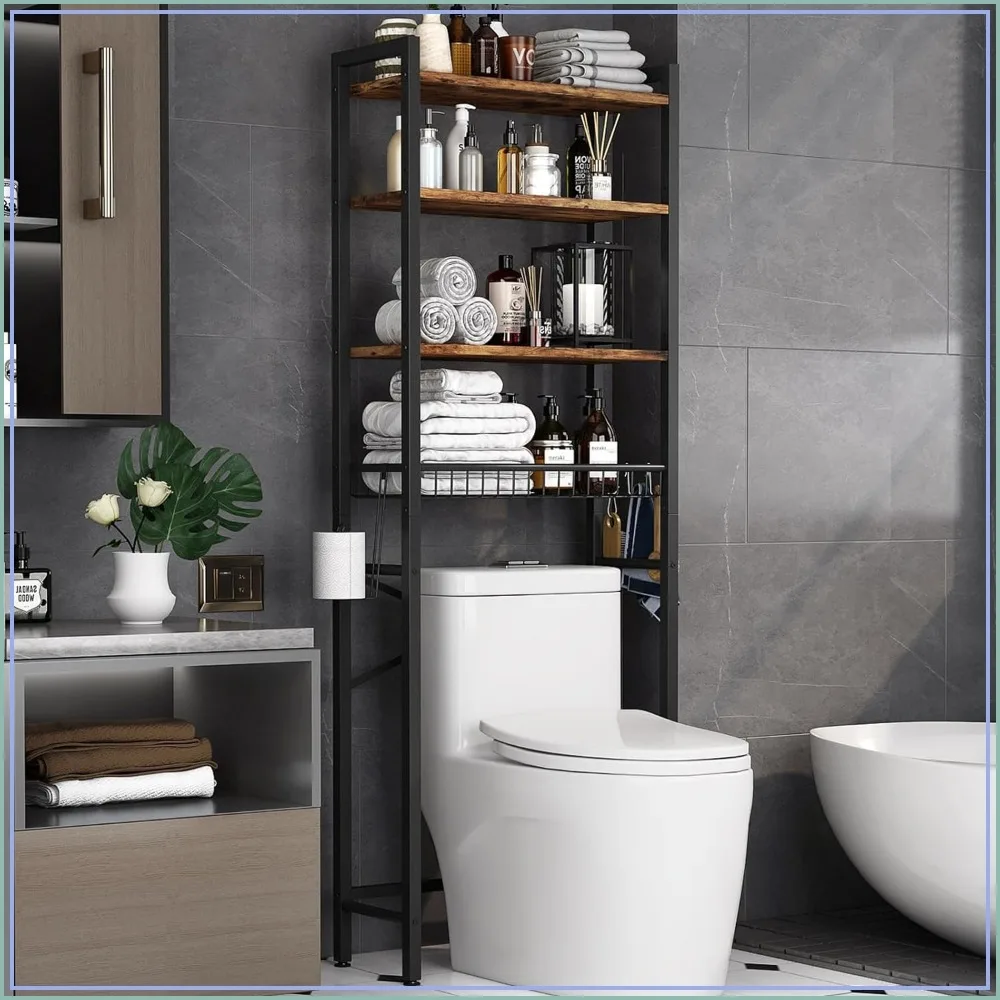 Over-The-Toilet Storage Rack, 4-Tier Bathroom Organizer with Adjustable Shelves & Basket, Freestanding Space Saver, Rustic Brown
Over-The-Toilet Storage Rack, 4-Tier Bathroom Organizer with Adjustable Shelves & Basket, Freestanding Space Saver, Rustic Brown