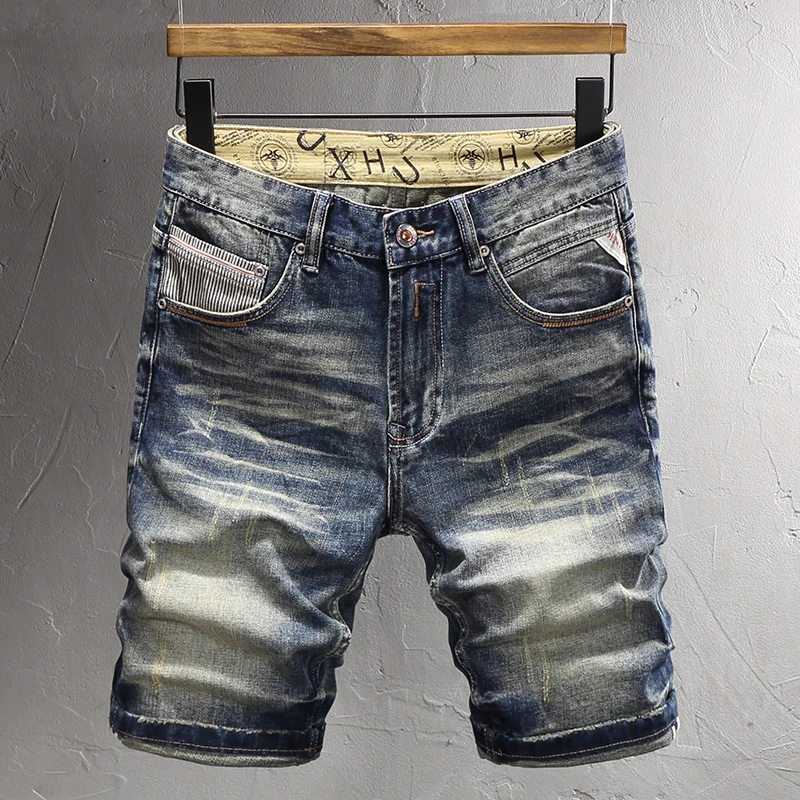 Fashion Designer Men Jeans High Quality Retro Washed Blue Stretch Slim Fit Ripped Short Jeans Summer Vintage Denim Shorts Men
Fashion Designer Men Jeans High Quality Retro Washed Blue Stretch Slim Fit Ripped Short Jeans Summer Vintage Denim Shorts Men