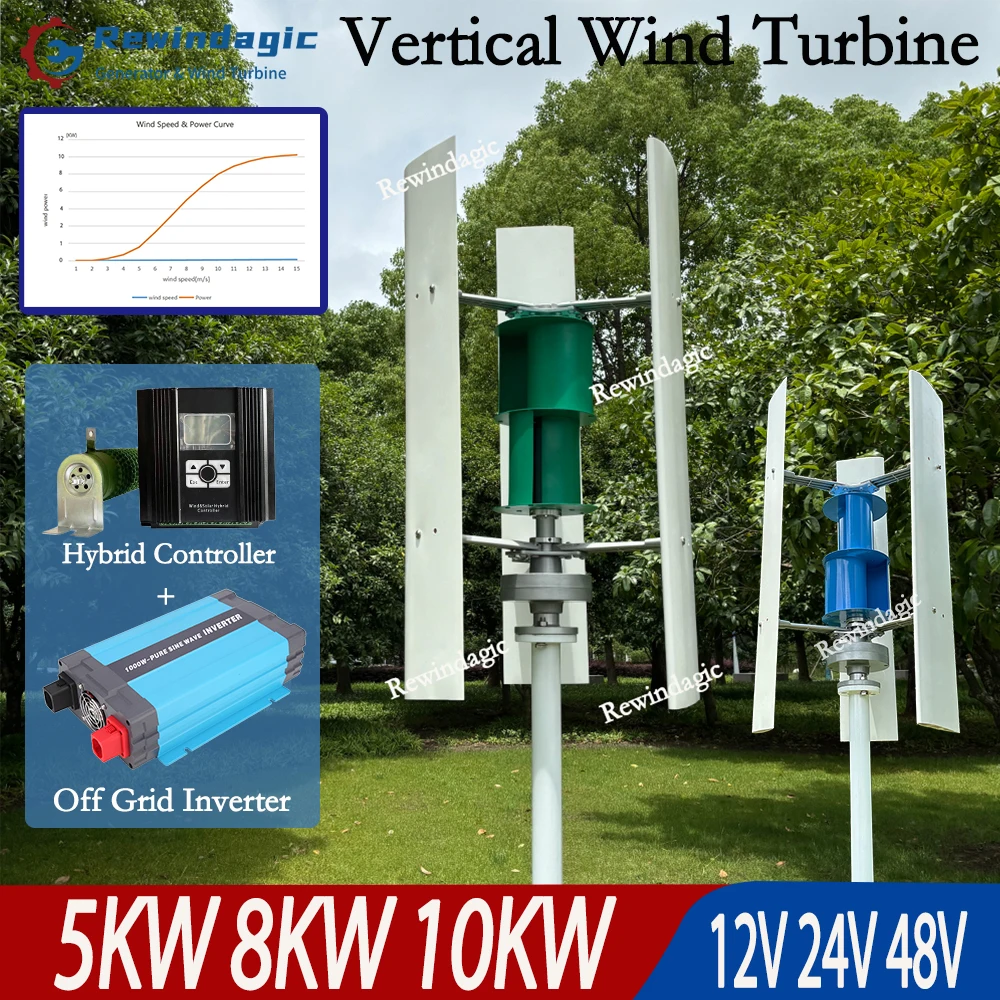 10000W Vertical Wind Turbine 3Blades Permanent Magnet Generator 5000W 24V 48V Windmill With Hybrid Charge Controller Household
10000W Vertical Wind Turbine 3Blades Permanent Magnet Generator 5000W 24V 48V Windmill With Hybrid Charge Controller Household