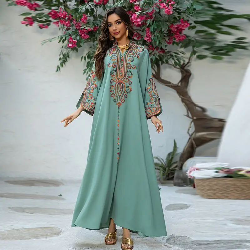 Fashion Women's Wear Embroidery Rope Long Sleeve Dress Morocco Travel Conservative Robe
Fashion Women's Wear Embroidery Rope Long Sleeve Dress Morocco Travel Conservative Robe