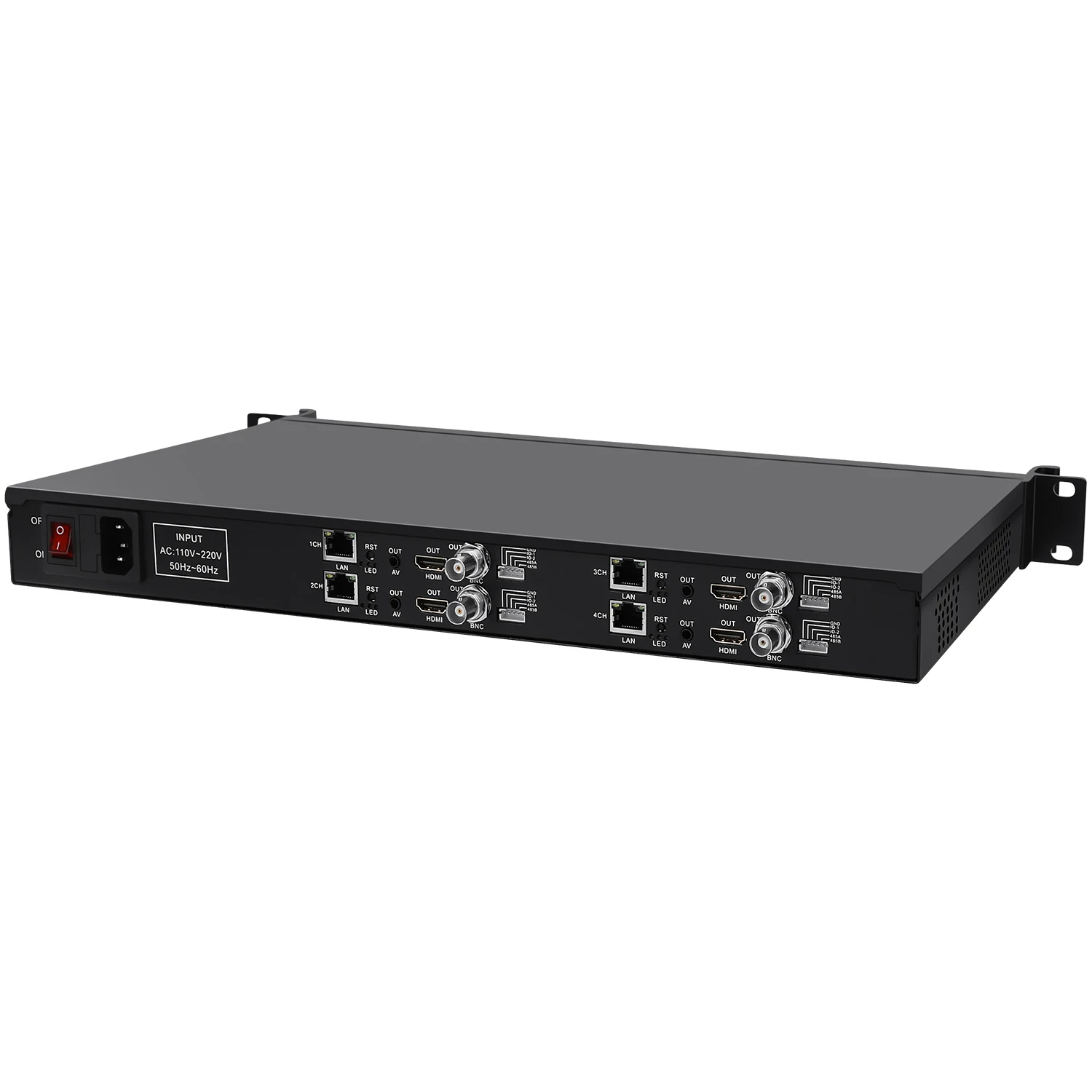 1U Rack 4 Channels H.265 H.264 IP To CVBS Video Streaming Decoder IP Camera Decoder For Decoding RTSP UDP M3U8 HLS SRT RTMP