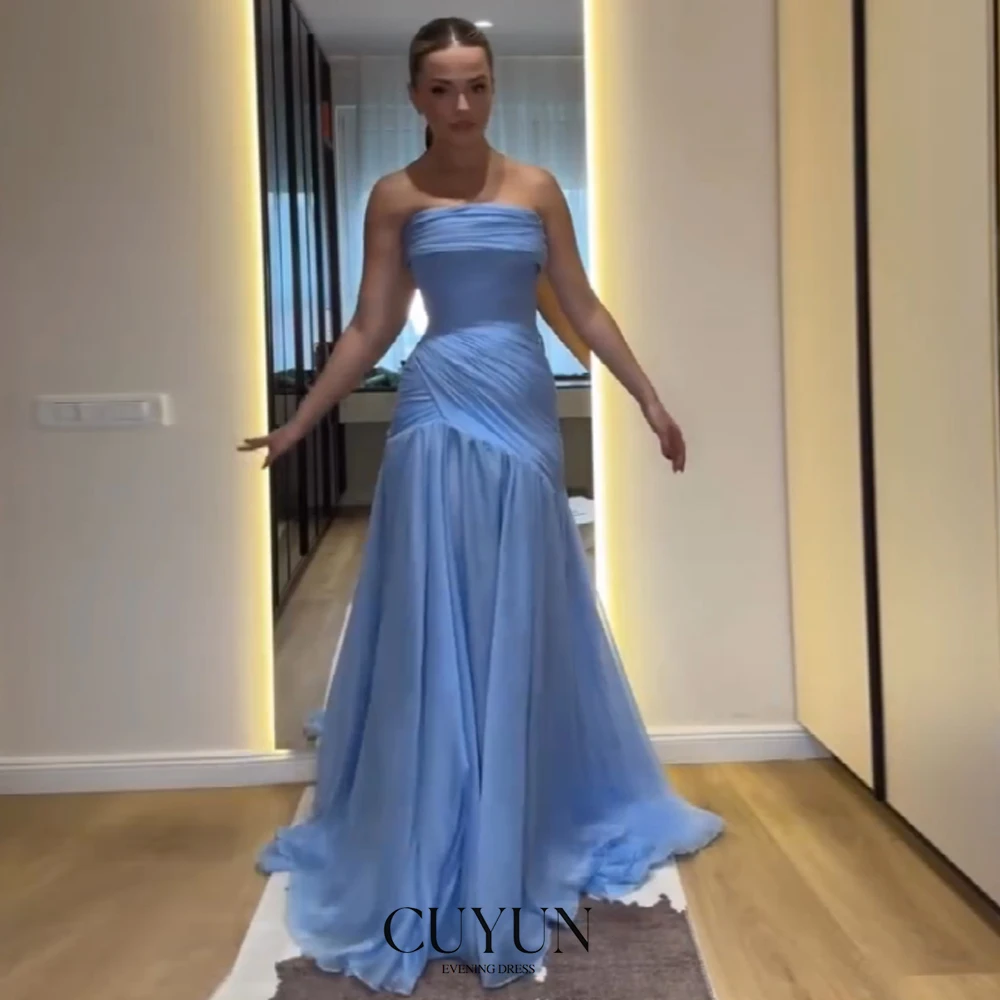 CUYUN Blue Elegant Women Evening Dresses Strapless A Line Draped Customized Wedding Guest Dresses Chiffon Women Summer Dresses
CUYUN Blue Elegant Women Evening Dresses Strapless A Line Draped Customized Wedding Guest Dresses Chiffon Women Summer Dresses