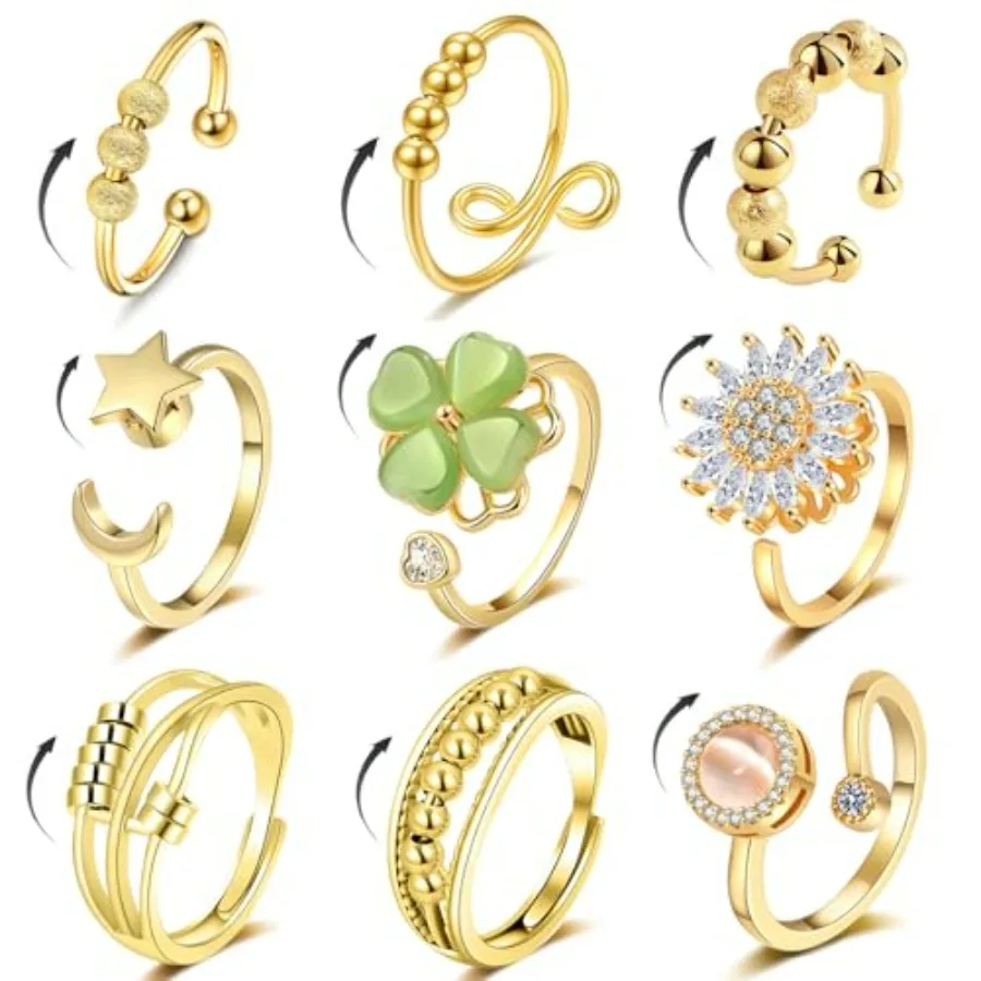 LOWNOUR Fidget Ring Anxiety Rings for Women Gold 9pcs Adjustable Spinner Ring CZ Diamond Sunflower Moon Star Four Leaf Heart Be
LOWNOUR Fidget Ring Anxiety Rings for Women Gold 9pcs Adjustable Spinner Ring CZ Diamond Sunflower Moon Star Four Leaf Heart Be