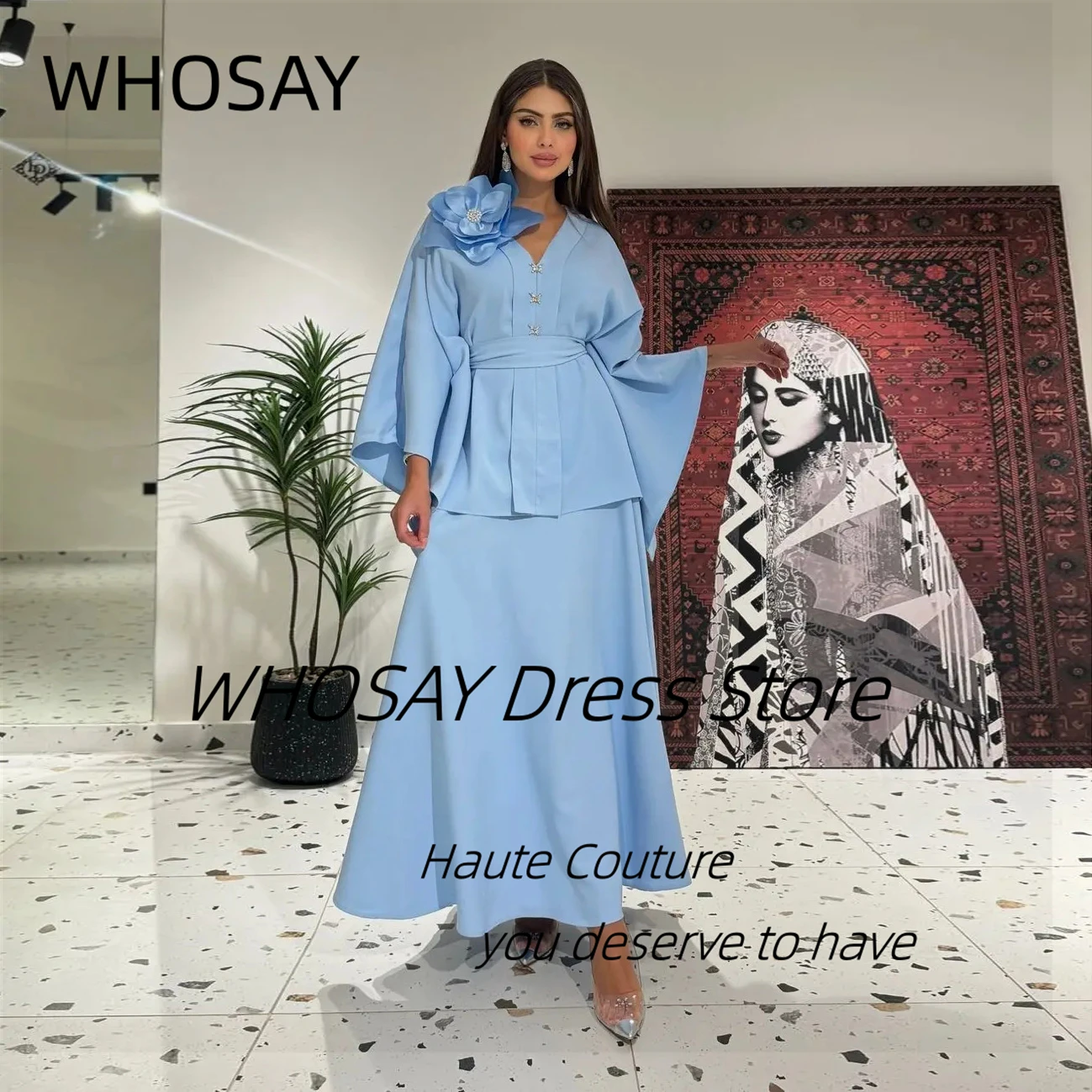 WHOSAY Ankle Length Evening Dresses with Sash V Neck Beaded Flower Prom Dress Long Sleeves Customized Party Special Gowns
WHOSAY Ankle Length Evening Dresses with Sash V Neck Beaded Flower Prom Dress Long Sleeves Customized Party Special Gowns