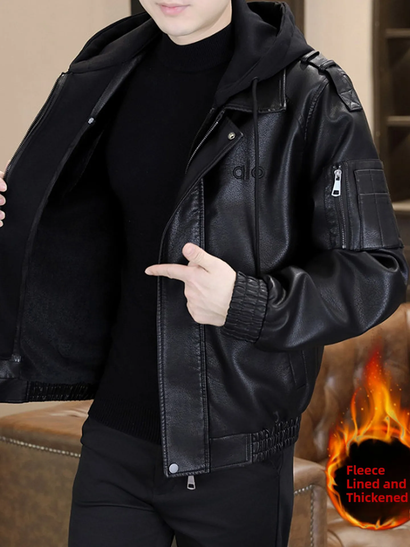 Men's Winter Thiened Fce Lined Leather Jaet Hooded Faion Urban Sle Warmth Workwear Outerwear PU Leather Zipper Clo...
Men's Winter Thiened Fce Lined Leather Jaet Hooded Faion Urban Sle Warmth Workwear Outerwear PU Leather Zipper Clo...