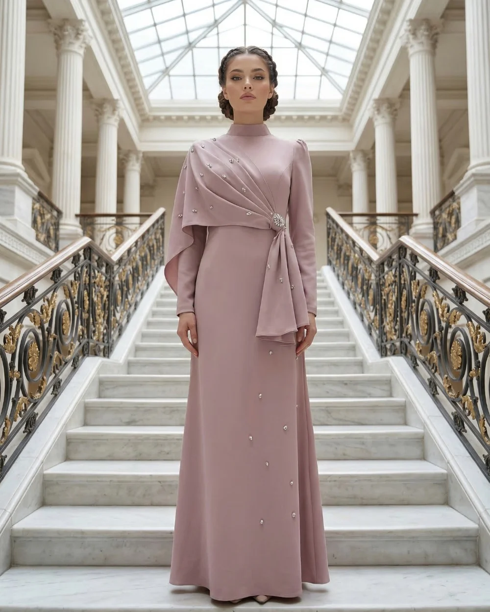 Customized Modest Charming Jersey Pleat Draped Rhinestone A-line High Collar Floor-Length Evening Dresses Sizes Available
Customized Modest Charming Jersey Pleat Draped Rhinestone A-line High Collar Floor-Length Evening Dresses Sizes Available