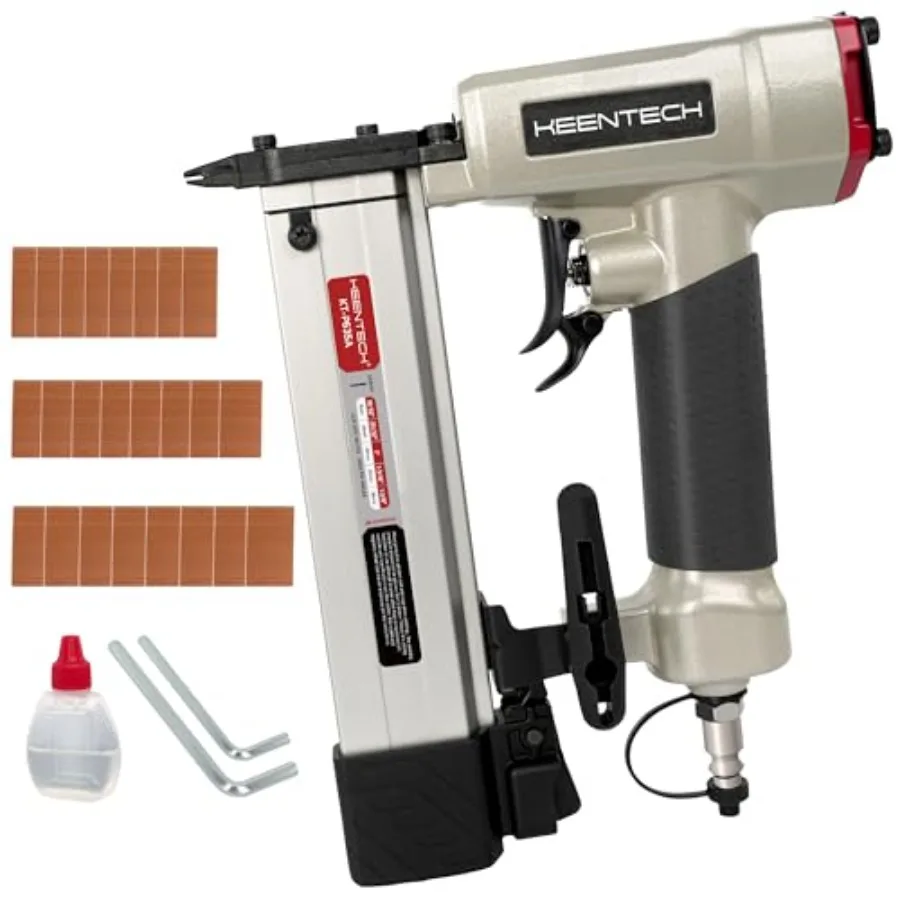 Pneumatic pin nailer for cabinets interior decoration windows craft; aluminum alloy body; black; dual safety trigger lightweigh
Pneumatic pin nailer for cabinets interior decoration windows craft; aluminum alloy body; black; dual safety trigger lightweigh