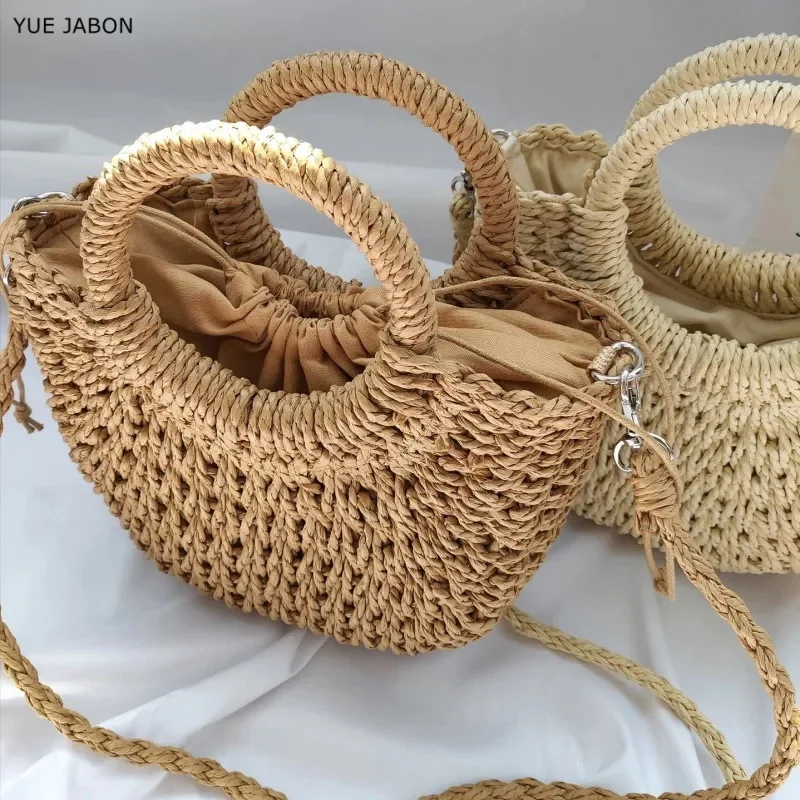Summer String Handmade Bags for Women Beach Weaving Ladies Straw Bag Wrapped Beach Bag Moon shaped Top Handle Handbags Totes
Summer String Handmade Bags for Women Beach Weaving Ladies Straw Bag Wrapped Beach Bag Moon shaped Top Handle Handbags Totes