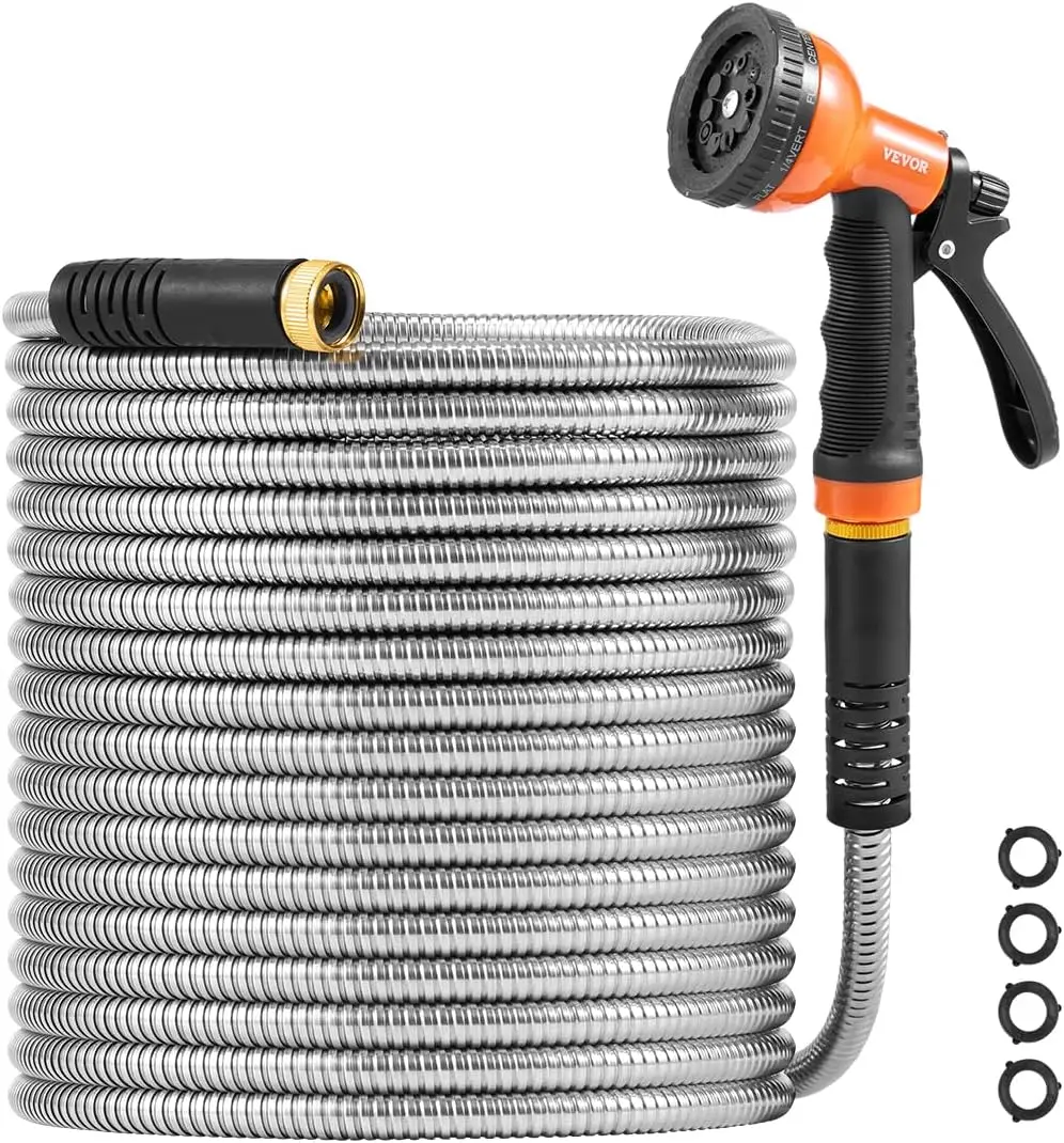 100FT Heavy Duty Stainless Steel Garden Hose, Flexible No-Kink Design with 10-Function Spray Nozzle for Outdoor Use
100FT Heavy Duty Stainless Steel Garden Hose, Flexible No-Kink Design with 10-Function Spray Nozzle for Outdoor Use