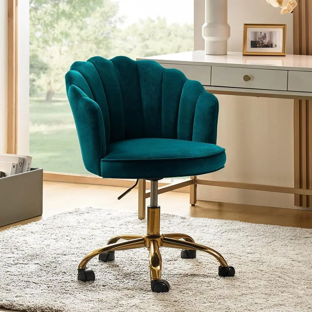 Luxurious Gold Base Velvet Office Chair, Women's Cute Shell Back Upholstered Desk or Vanity Chair, Adjustable Swivel Task Chair
Luxurious Gold Base Velvet Office Chair, Women's Cute Shell Back Upholstered Desk or Vanity Chair, Adjustable Swivel Task Chair