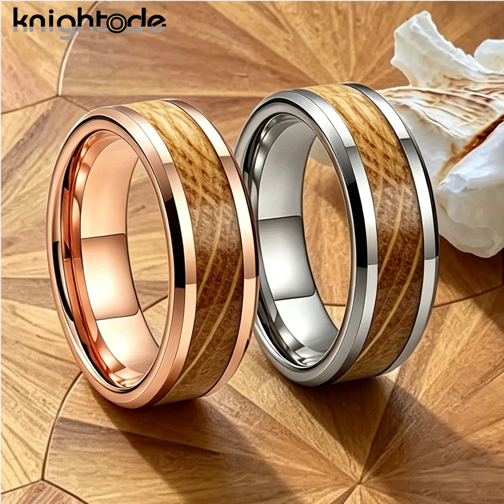 8mm Tungsten Ring with Whiskey Oak Wood Inlay Beveled Edges Polished Finish for Men And Women Engagement Wedding Band in 4 Color
8mm Tungsten Ring with Whiskey Oak Wood Inlay Beveled Edges Polished Finish for Men And Women Engagement Wedding Band in 4 Color