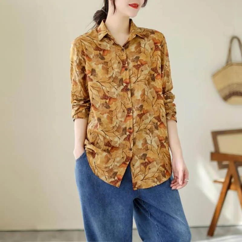 Shirts for Women Polo-neck Korean Style Floral Print Cardigans Long Sleeve Casual Loose Fit Single Breasted Blouse Women Tops
Shirts for Women Polo-neck Korean Style Floral Print Cardigans Long Sleeve Casual Loose Fit Single Breasted Blouse Women Tops