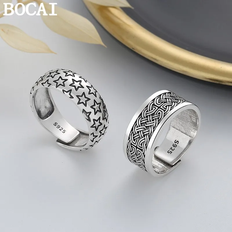 BOCAI настоящее серебро S925, ювелирные изделия в стиле ретро, звездный тренд, литературное простое широкое женское кольцо, подарки для подруг
BOCAI настоящее серебро S925, ювелирные изделия в стиле ретро, звездный тренд, литературное простое широкое женское кольцо, подарки для подруг