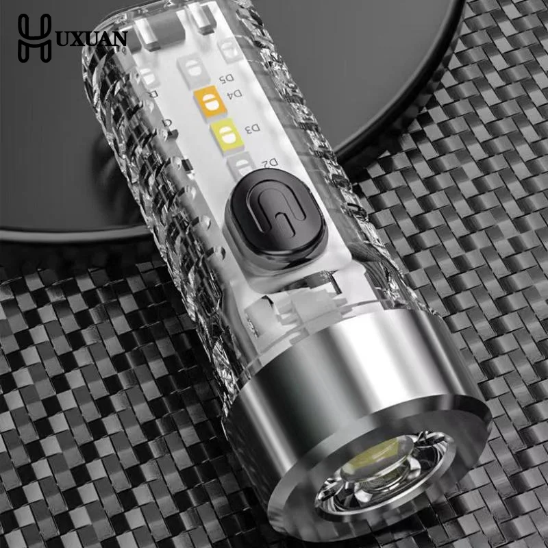 Mini LED Flashlight Keychain Multi-function Rechargeable Portable Keychain Light Torch USB Lamp Emergency Camping Lantern