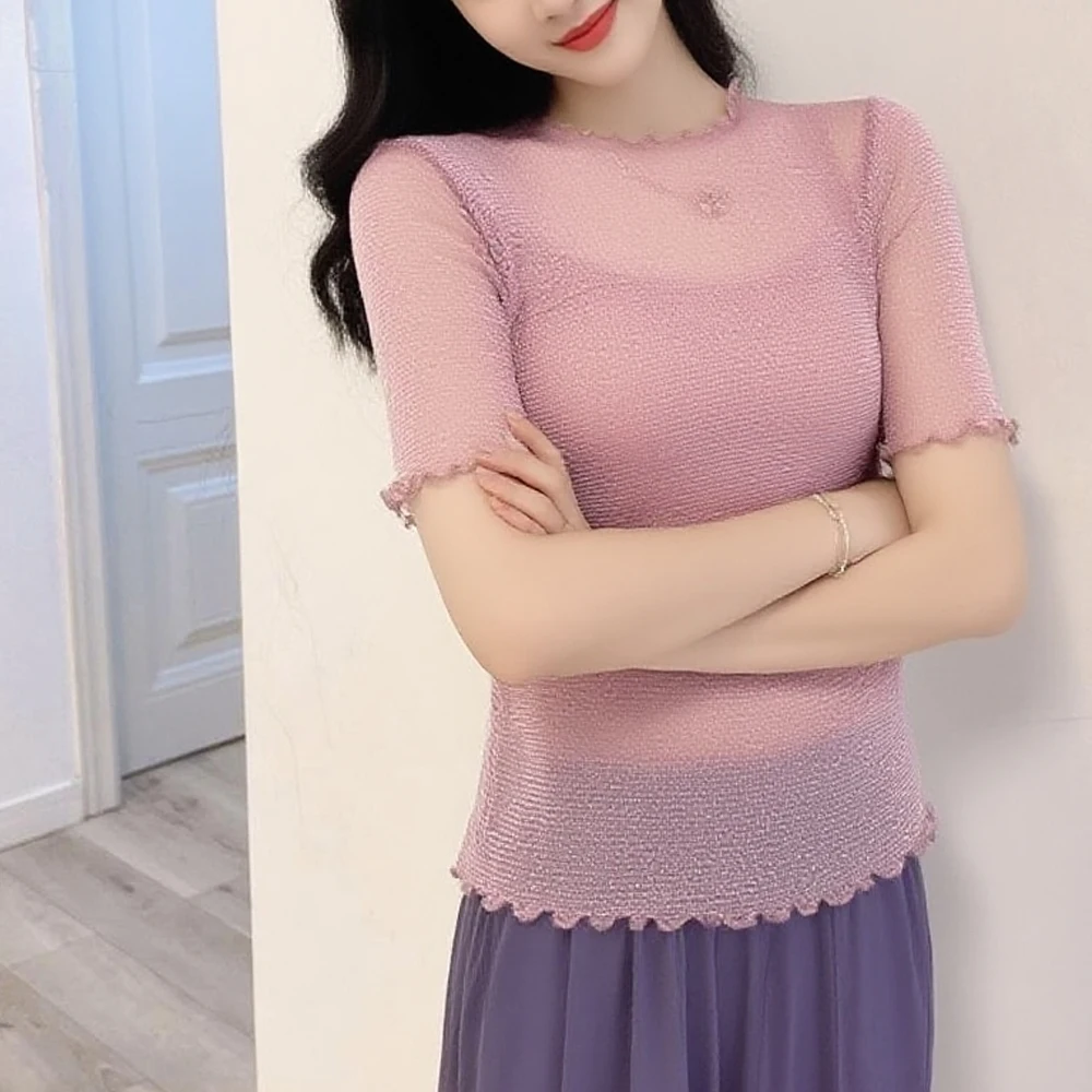 Silver Shiny Bling Bling Mesh See Through Y2K T Shirt Short Sleeve O-neck Black White Grey Apricot Pink Red Women Tops Ladies
Silver Shiny Bling Bling Mesh See Through Y2K T Shirt Short Sleeve O-neck Black White Grey Apricot Pink Red Women Tops Ladies