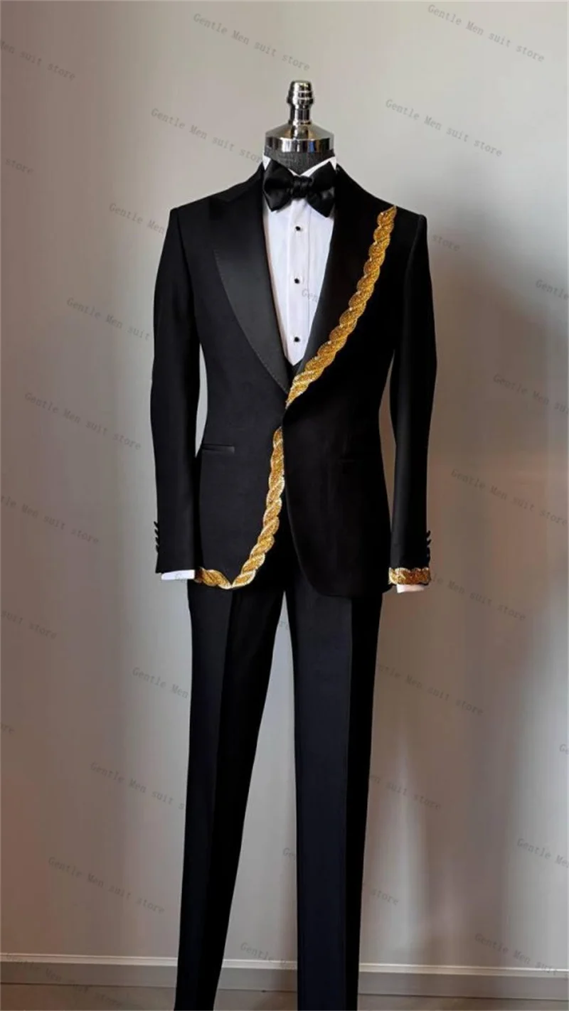 Luxury Black Men Suit Set 2 Pcs Blazer+Pants Trousers Golden Crystals Wedding Tuxedo Formal Office Jacket Prom Coat Customized
Luxury Black Men Suit Set 2 Pcs Blazer+Pants Trousers Golden Crystals Wedding Tuxedo Formal Office Jacket Prom Coat Customized