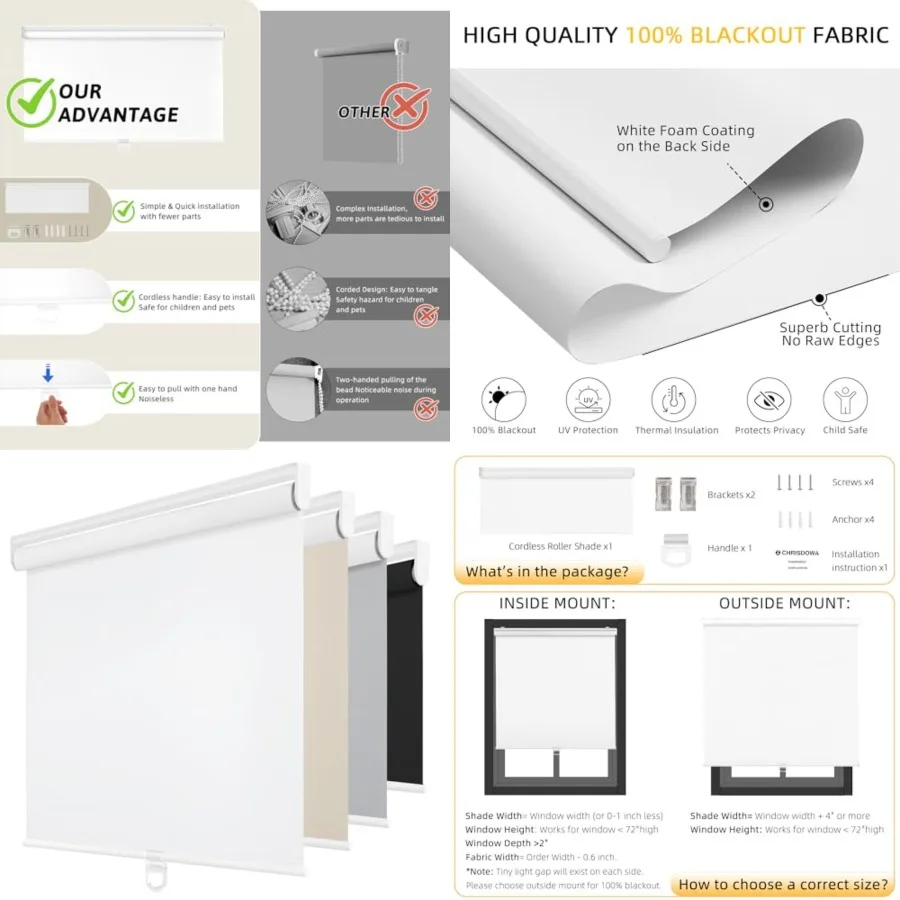 Cordless out Roller Shades for Windows, Thermal Insulated UV Protection Pull Down Shades, Total out Window Blinds for Home, Off
Cordless out Roller Shades for Windows, Thermal Insulated UV Protection Pull Down Shades, Total out Window Blinds for Home, Off