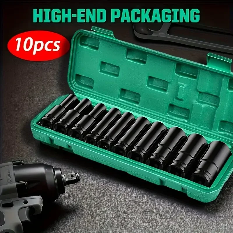 10Pcs 1/2" Drive Metric Deep Impact Socket Set, 8-24mm Extended Socket Heads for Electric Wrench, Air Gun & Mechanical Work
10Pcs 1/2" Drive Metric Deep Impact Socket Set, 8-24mm Extended Socket Heads for Electric Wrench, Air Gun & Mechanical Work