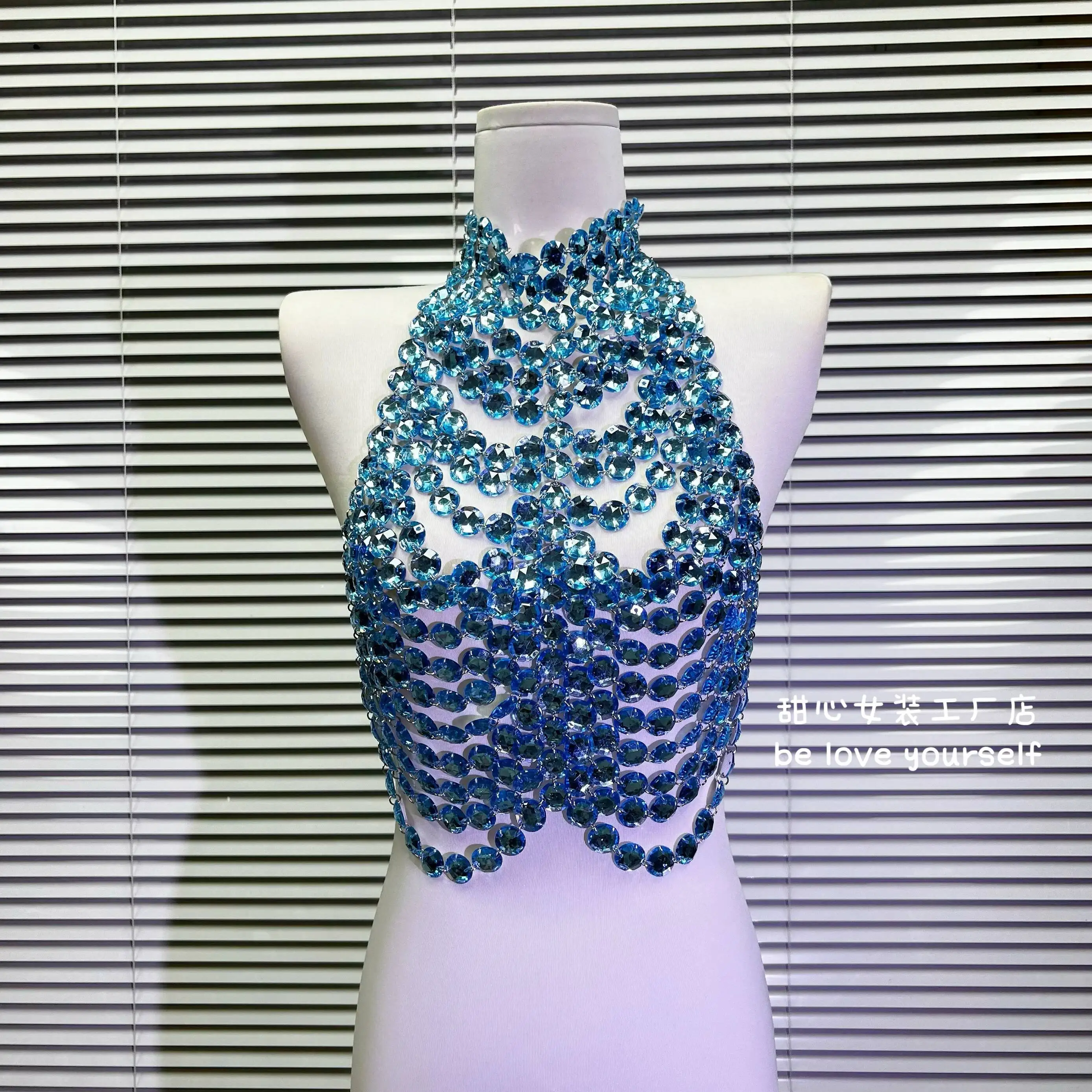 Blue Rhinestone Hollow Halter Crop Top Handmade Beaded See Through Body Top Party Club Wear
Blue Rhinestone Hollow Halter Crop Top Handmade Beaded See Through Body Top Party Club Wear