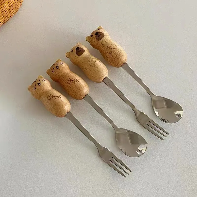 Cute Bear & Cat Wooden Handle Cutlery - Food-Grade Stainless Steel Coffee Spoon Dessert Fork Ice Cream Spoon Tableware
Cute Bear & Cat Wooden Handle Cutlery - Food-Grade Stainless Steel Coffee Spoon Dessert Fork Ice Cream Spoon Tableware