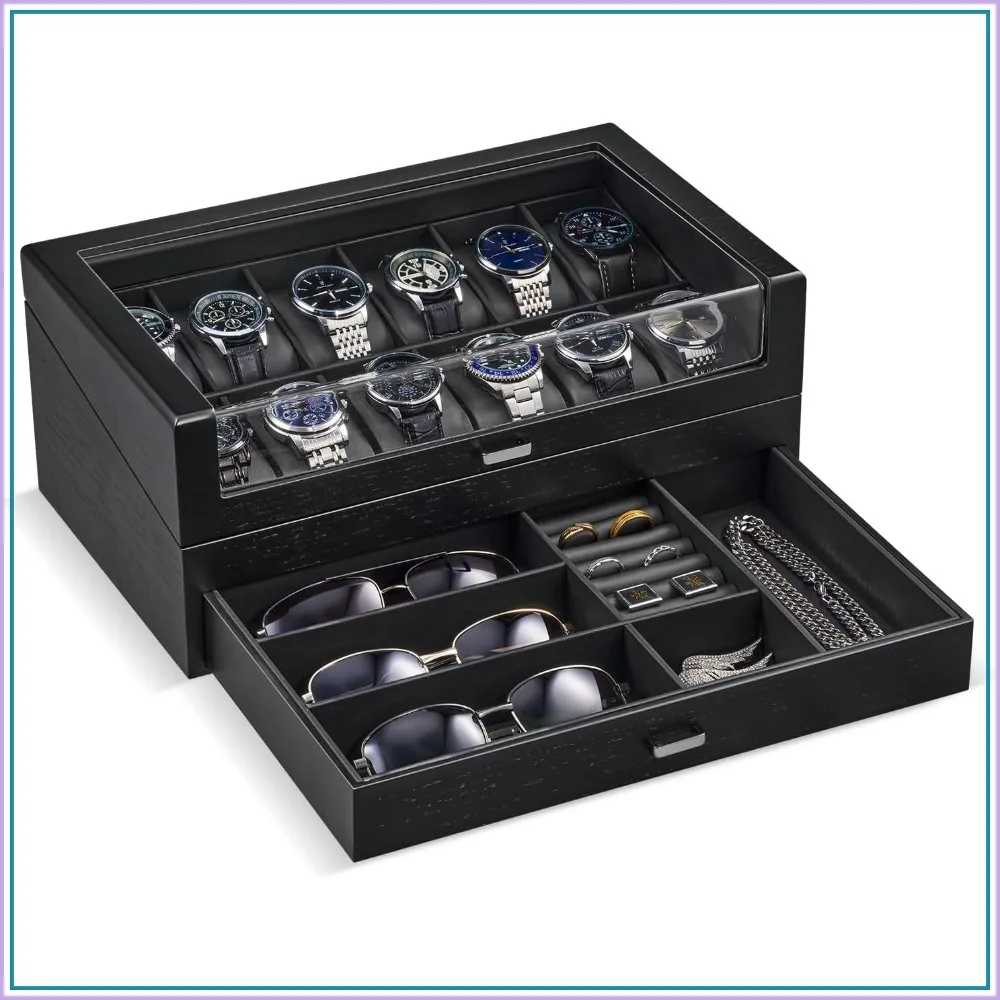 2-Layer Wooden Watch Box with Drawer, 12-Slot Display Case for Men
2-Layer Wooden Watch Box with Drawer, 12-Slot Display Case for Men