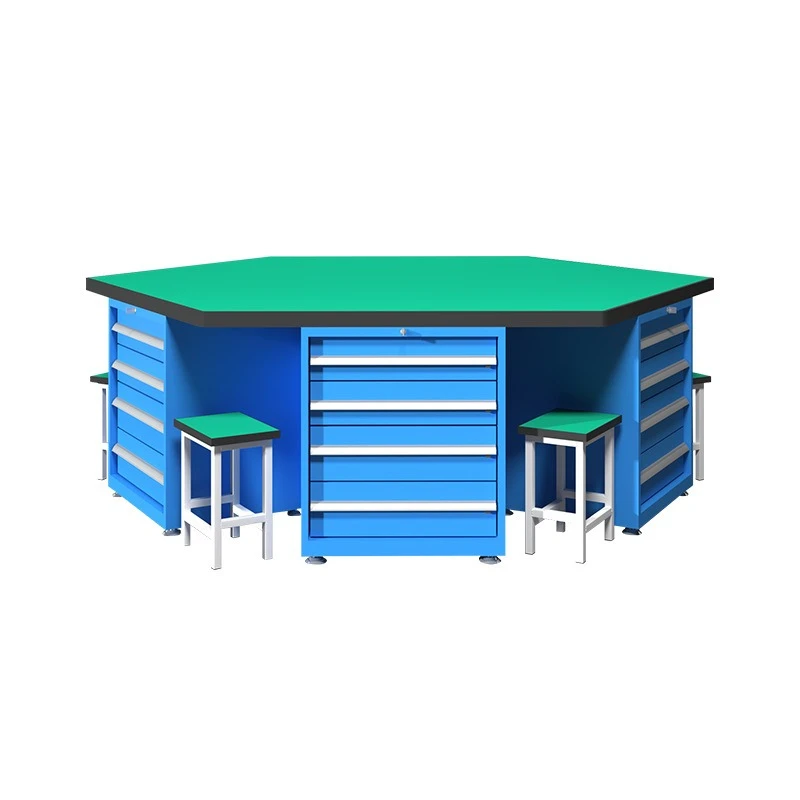 Heavy duty hexagonal fitter table, multi-station hexagonal tool table with vice
Heavy duty hexagonal fitter table, multi-station hexagonal tool table with vice