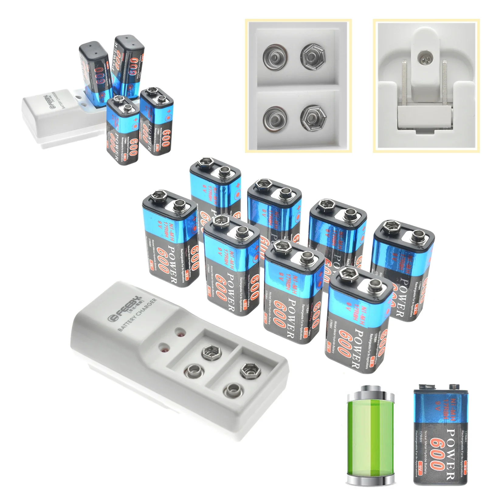 2/4/6/8pcs 9V 6F22 600mAh NI-MH Rechargeable Battery & 9 Volt Charger High Volume US/EU Plug
2/4/6/8pcs 9V 6F22 600mAh NI-MH Rechargeable Battery & 9 Volt Charger High Volume US/EU Plug