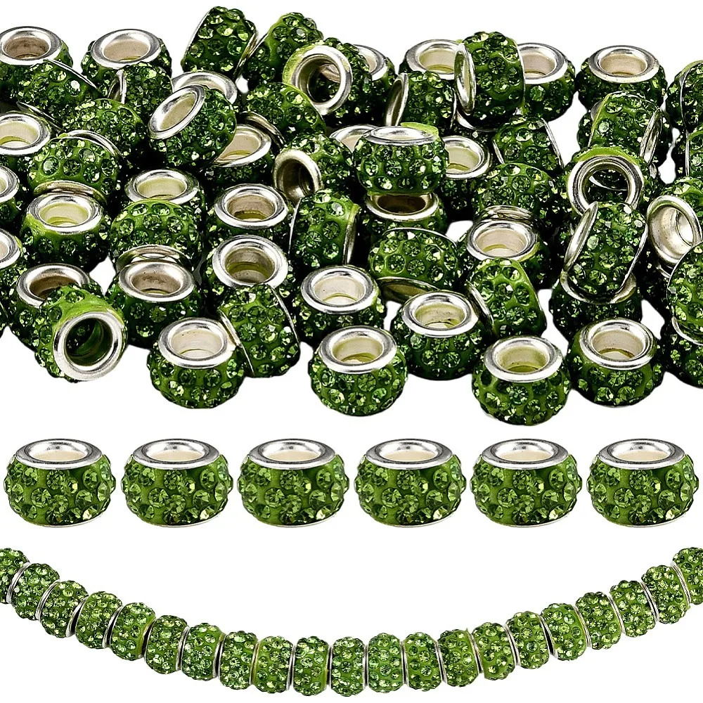 80Pcs Polymer Clay Rhinestone European Large Hole Beads with Silver Color Plated Brass Cores Rondelle Peridot 11~12x7~7.5mm
80Pcs Polymer Clay Rhinestone European Large Hole Beads with Silver Color Plated Brass Cores Rondelle Peridot 11~12x7~7.5mm
