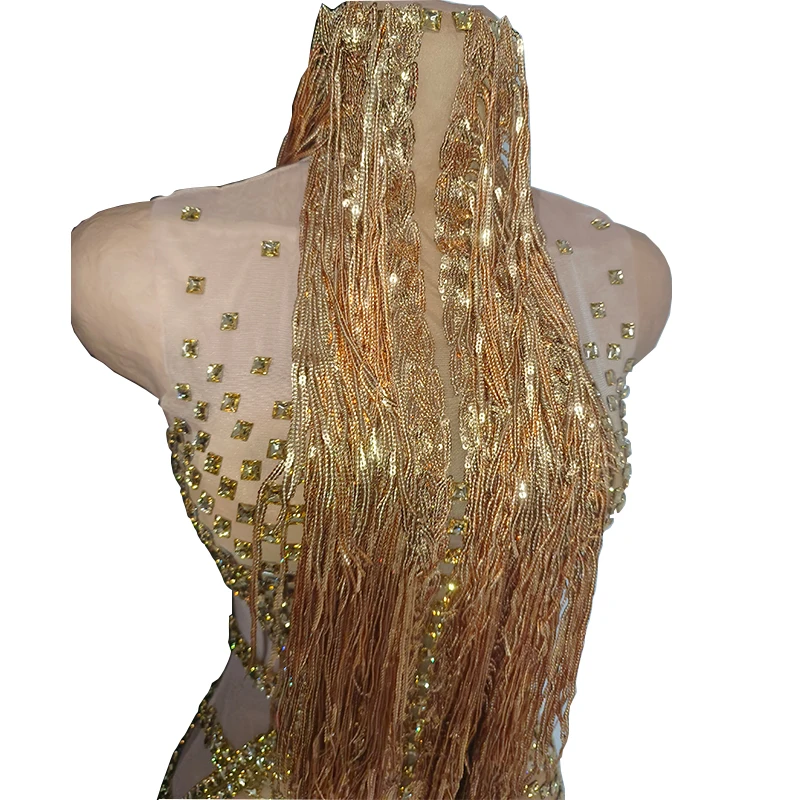 High-end women's golden sleeveless sequined tassel dress, Latin dance performance costume, sexy stage costume for singers and da
High-end women's golden sleeveless sequined tassel dress, Latin dance performance costume, sexy stage costume for singers and da