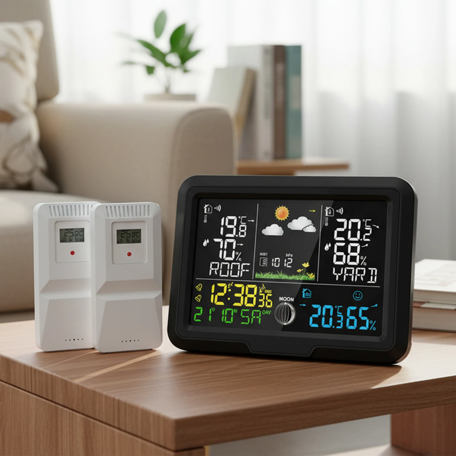Wireless Indoor Outdoor Thermometer Color Display with 2 Remote Sensor Multi-Room Weather Station with Self-Emptying Rain Gauge
Wireless Indoor Outdoor Thermometer Color Display with 2 Remote Sensor Multi-Room Weather Station with Self-Emptying Rain Gauge