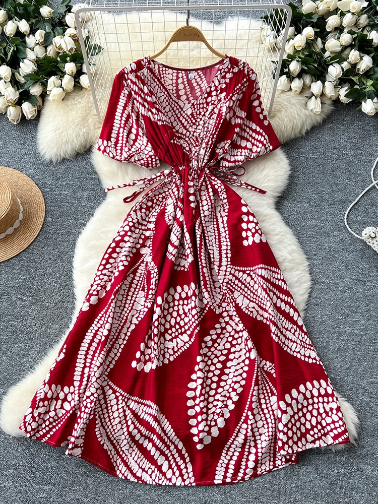 Women‘s Summer Dress French Drawstring Strap Waist Cinching V-neck Short Sleeved Printed Temperament Hanging Long Vestidos DS124
Women‘s Summer Dress French Drawstring Strap Waist Cinching V-neck Short Sleeved Printed Temperament Hanging Long Vestidos DS124