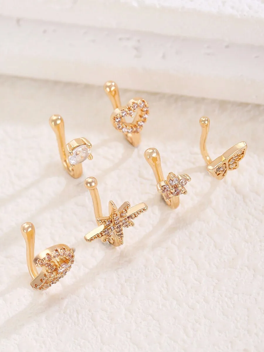 6pcs Set Fashion Nose Ring With Copper Plated Rhinestone Heart Moon Star Butterfly For Women
6pcs Set Fashion Nose Ring With Copper Plated Rhinestone Heart Moon Star Butterfly For Women