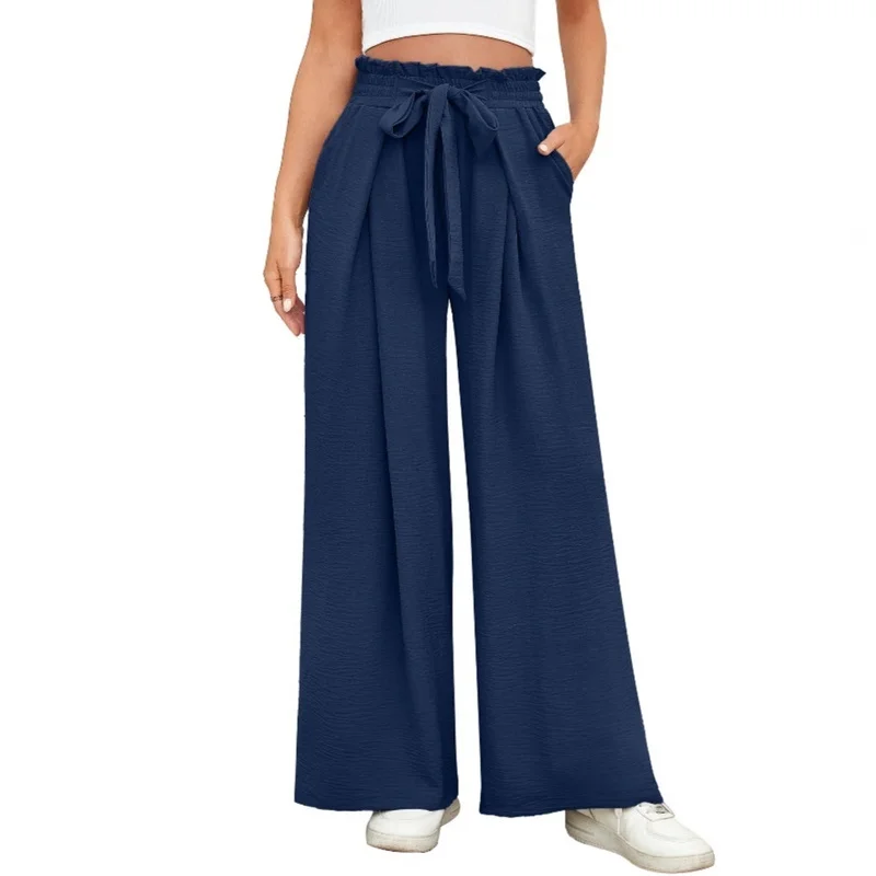 Wideleg Pants with Pleated Elastic Waist Straps Bowed Lace Trim Casual Straight Leg Trousers mid High Waist Elastic Fabric
Wideleg Pants with Pleated Elastic Waist Straps Bowed Lace Trim Casual Straight Leg Trousers mid High Waist Elastic Fabric