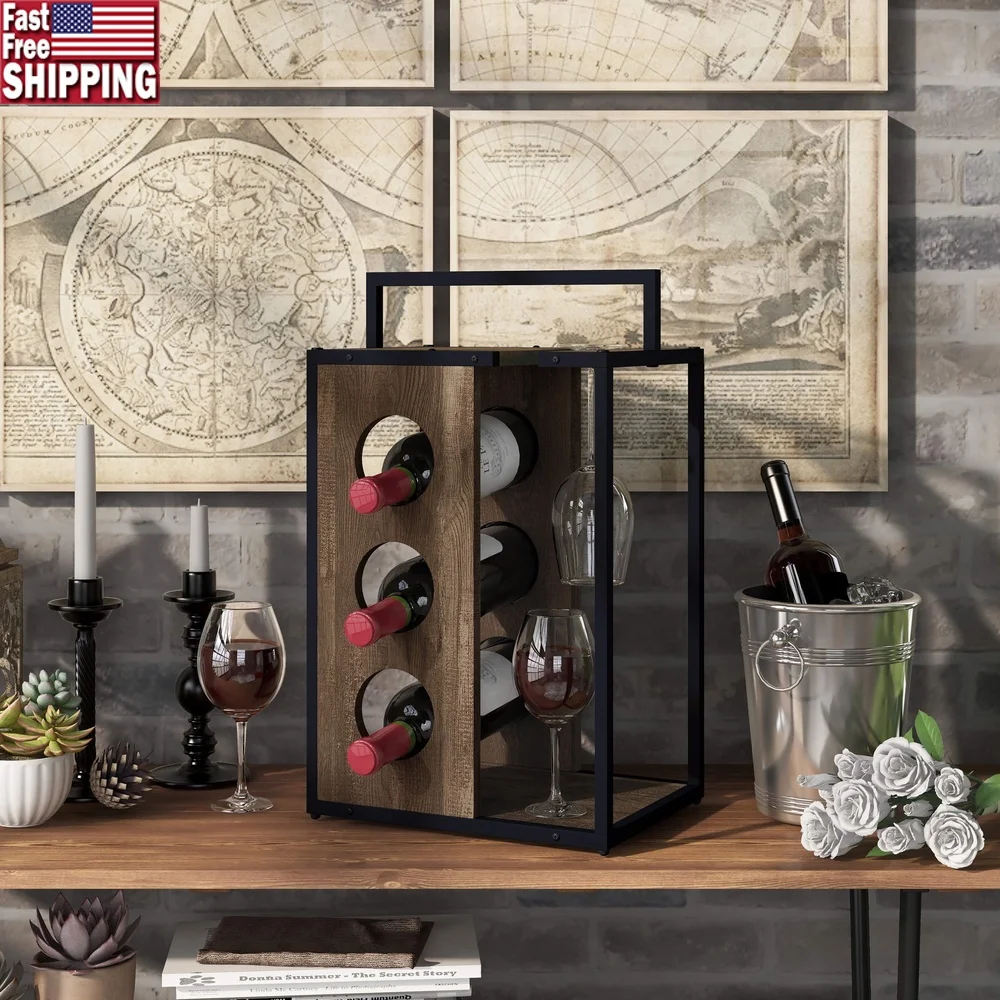 Rustic Wood 3-Bottle Wine Rack with Handle Kitchen or Dining Space Includes Stemware Holder Compact Design Reclaimed Oak
Rustic Wood 3-Bottle Wine Rack with Handle Kitchen or Dining Space Includes Stemware Holder Compact Design Reclaimed Oak