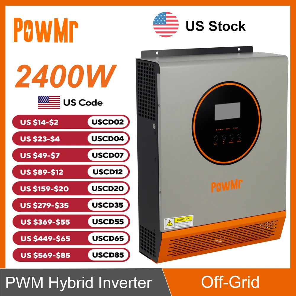 US Stock 3KVA 2.4KW Solar Hybrid Inverter 24V Dc To 110V/120V With 50A PWM Charge Controller Off-Grid Pure Sine Wave Inversor
US Stock 3KVA 2.4KW Solar Hybrid Inverter 24V Dc To 110V/120V With 50A PWM Charge Controller Off-Grid Pure Sine Wave Inversor