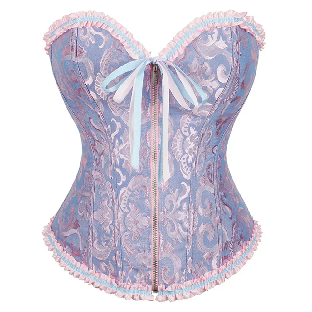 Front Zip Overbust Corset Waist Bustier Top Jacquard Pink Beige Red Green Blue Elegant Basques
Front Zip Overbust Corset Waist Bustier Top Jacquard Pink Beige Red Green Blue Elegant Basques