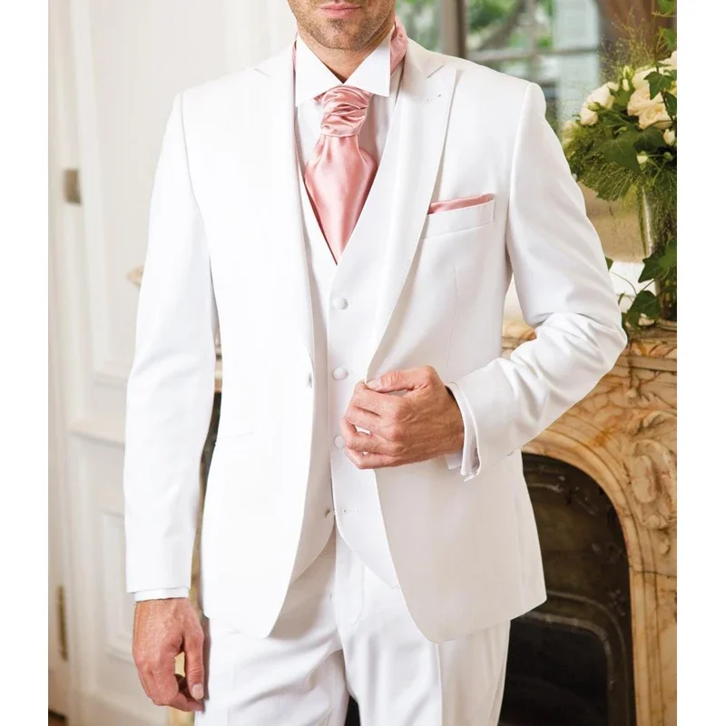 Formal Wedding Groom Tuxedo White Suits For Men 3 Piece Custom Male Fashion Costume Jacket With Pants Vest 2024
Formal Wedding Groom Tuxedo White Suits For Men 3 Piece Custom Male Fashion Costume Jacket With Pants Vest 2024