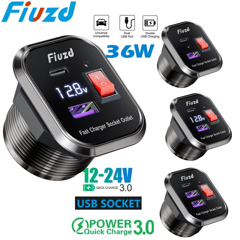 Quick Charger Aluminum QC3.0 Dual USB Car Charger with Switch Button LED Voltage Display for 12V/24V Cars Boats Motorcycle
Quick Charger Aluminum QC3.0 Dual USB Car Charger with Switch Button LED Voltage Display for 12V/24V Cars Boats Motorcycle