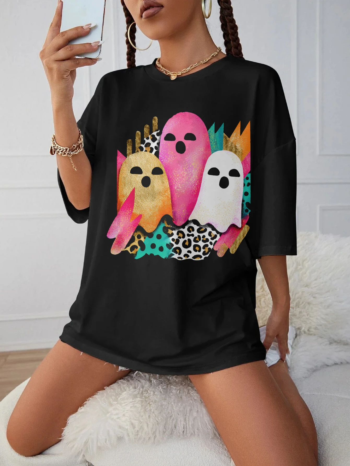 Halloween Black Round Neck Top for Women Plus Size Autumn Clothes Comfortable and Soft Halloween Holiday Clothing
Halloween Black Round Neck Top for Women Plus Size Autumn Clothes Comfortable and Soft Halloween Holiday Clothing