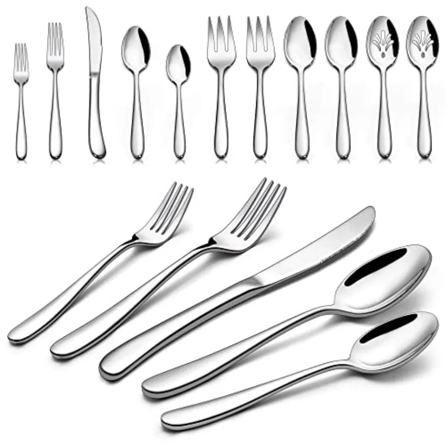 66-Piece Heavy Duty Silverware Set for 12 Thick Flatware Set with Serving Utensils Stainless Steel Cutlery Tableware Include Fo
66-Piece Heavy Duty Silverware Set for 12 Thick Flatware Set with Serving Utensils Stainless Steel Cutlery Tableware Include Fo