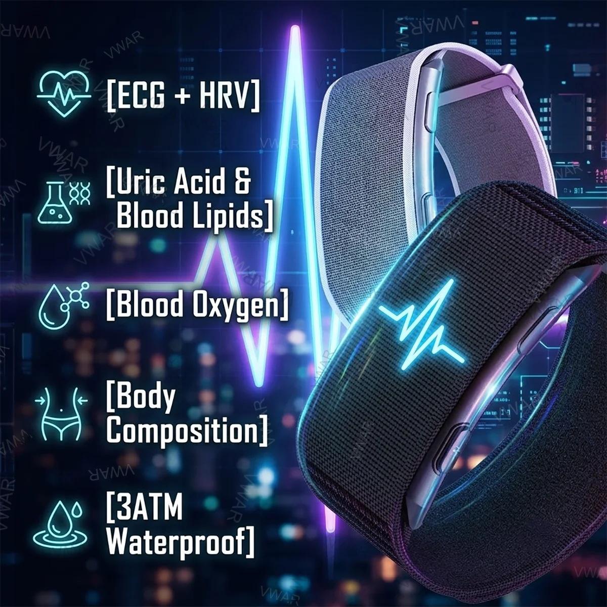 VWAR No Screen Health Smart Bracelet ECG+PPG Blood Pressure Heart Rate Sleep 24h Monitoring Fitness Tracker Smartwatch Men Women
VWAR No Screen Health Smart Bracelet ECG+PPG Blood Pressure Heart Rate Sleep 24h Monitoring Fitness Tracker Smartwatch Men Women