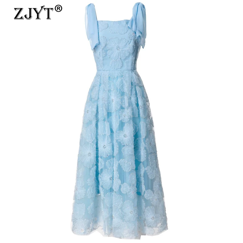 ZJYT Runway Fashion Summer Spaghetti Strap Long Dress for Women Luxury Beading Floral Elegant Party Prom Gown White Blue Vestido
ZJYT Runway Fashion Summer Spaghetti Strap Long Dress for Women Luxury Beading Floral Elegant Party Prom Gown White Blue Vestido