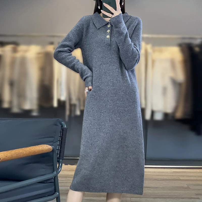POLO Collar Button Thick Chic Elegant Soft Warm Striped Basic Women's One-piece Dress 100% Merino Wool Exquisite Sweater
POLO Collar Button Thick Chic Elegant Soft Warm Striped Basic Women's One-piece Dress 100% Merino Wool Exquisite Sweater